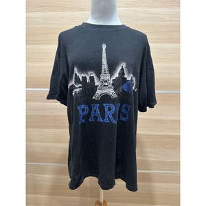 Vintage 90s Paris France Tourist Art Graphic T-Shirt Black Size medium SOFT WORN